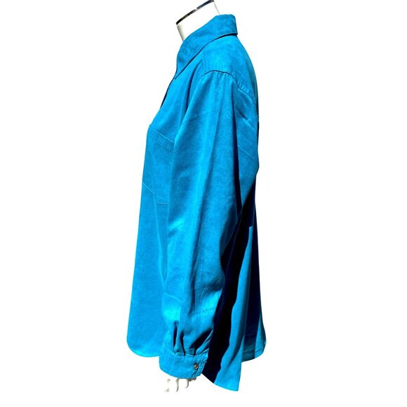 Chicos Design Vintage Turquoise Blue Button Up Tunic Shirt Long Sleeve Faux Sued - Picture 2 of 7